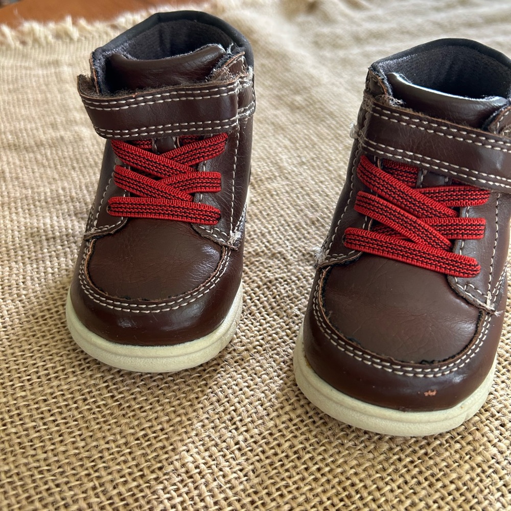Brown Kids Shoes with Red Laces